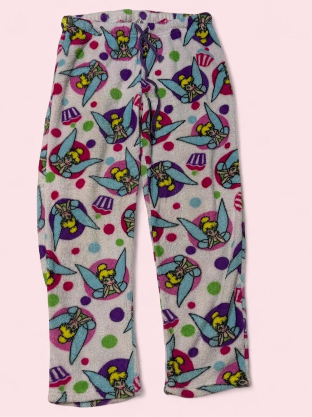 Disney Vintage Y2K 2000s Pink Cupcake Tinker Bell Fleece Pajama Pants